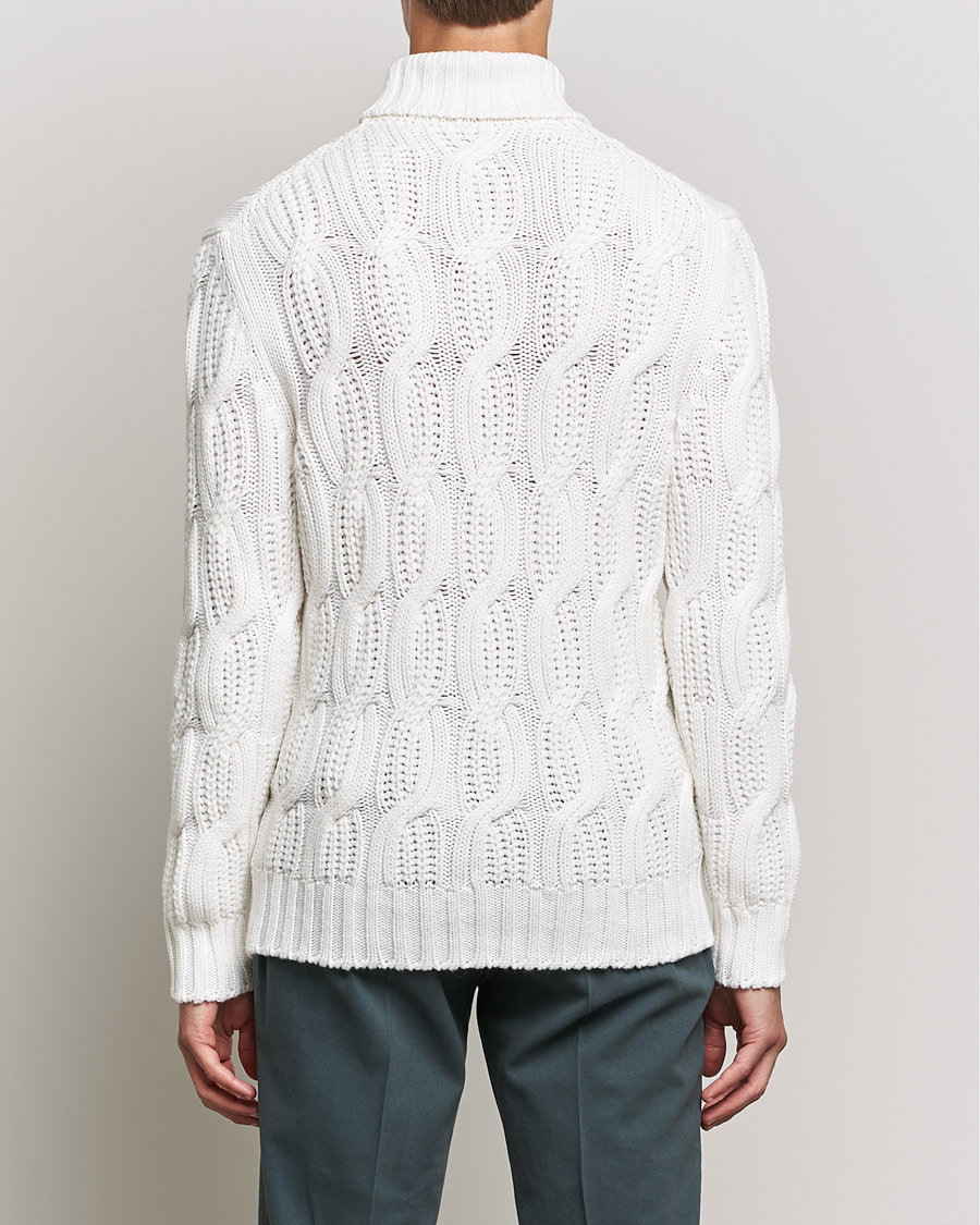 Mies | Puserot | Gran Sasso | Cable Knitted Wool/Cashmere Roll Neck Off White