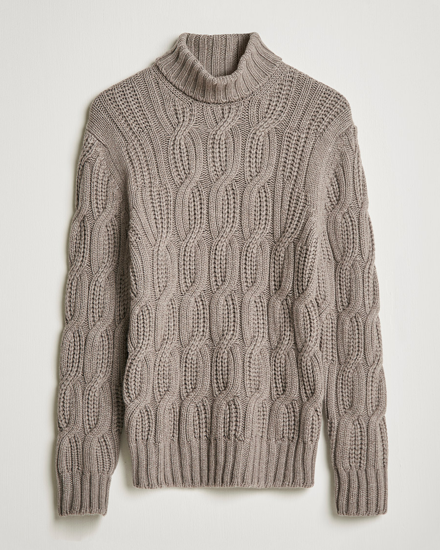 Miehet |  | Gran Sasso | Cable Knitted Wool/Cashmere Roll Neck Brown