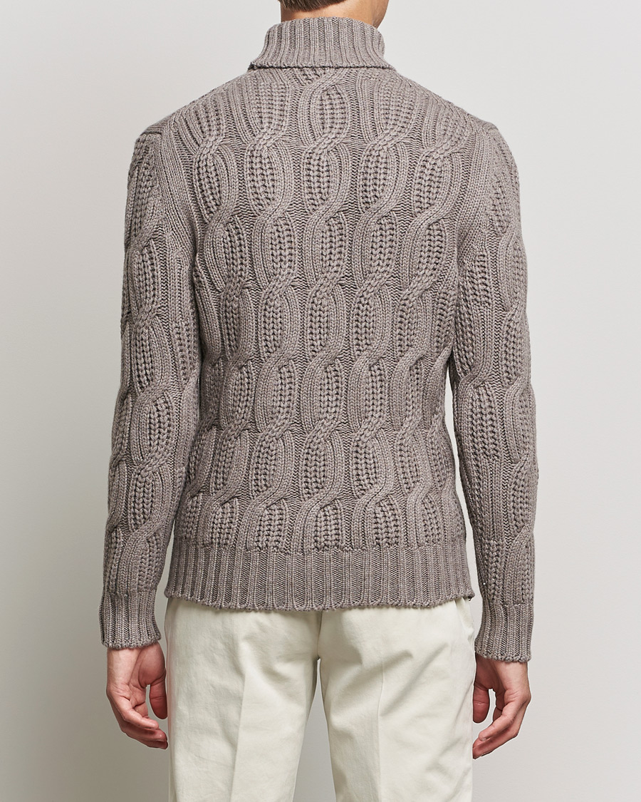 Mies | Puserot | Gran Sasso | Cable Knitted Wool/Cashmere Roll Neck Brown