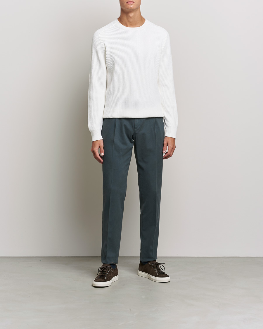 Mies | Puserot | Gran Sasso | Knitted Wool/Cashmere Structure Crewneck Off White