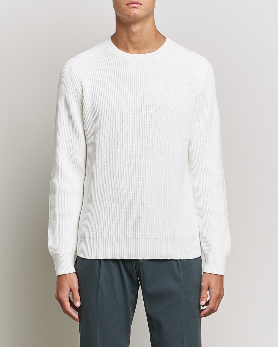 Mies |  | Gran Sasso | Knitted Wool/Cashmere Structure Crewneck Off White