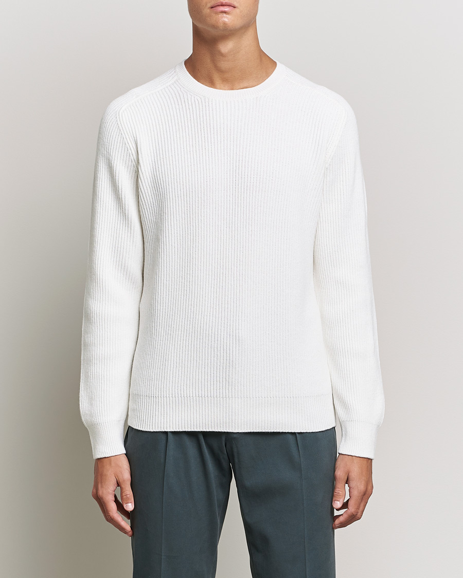 Mies | Puserot | Gran Sasso | Knitted Wool/Cashmere Structure Crewneck Off White