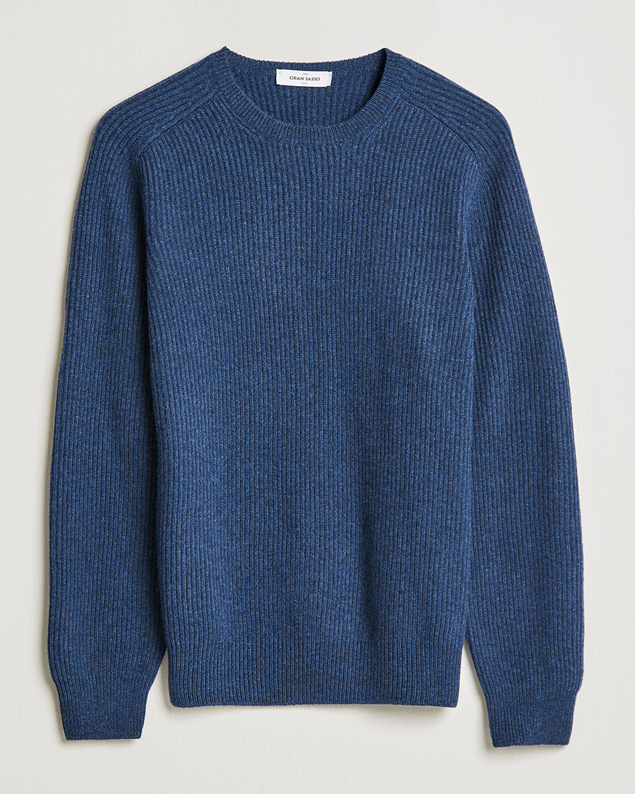 Mies | Puserot | Gran Sasso | Knitted Wool/Cashmere Structure Crewneck Navy