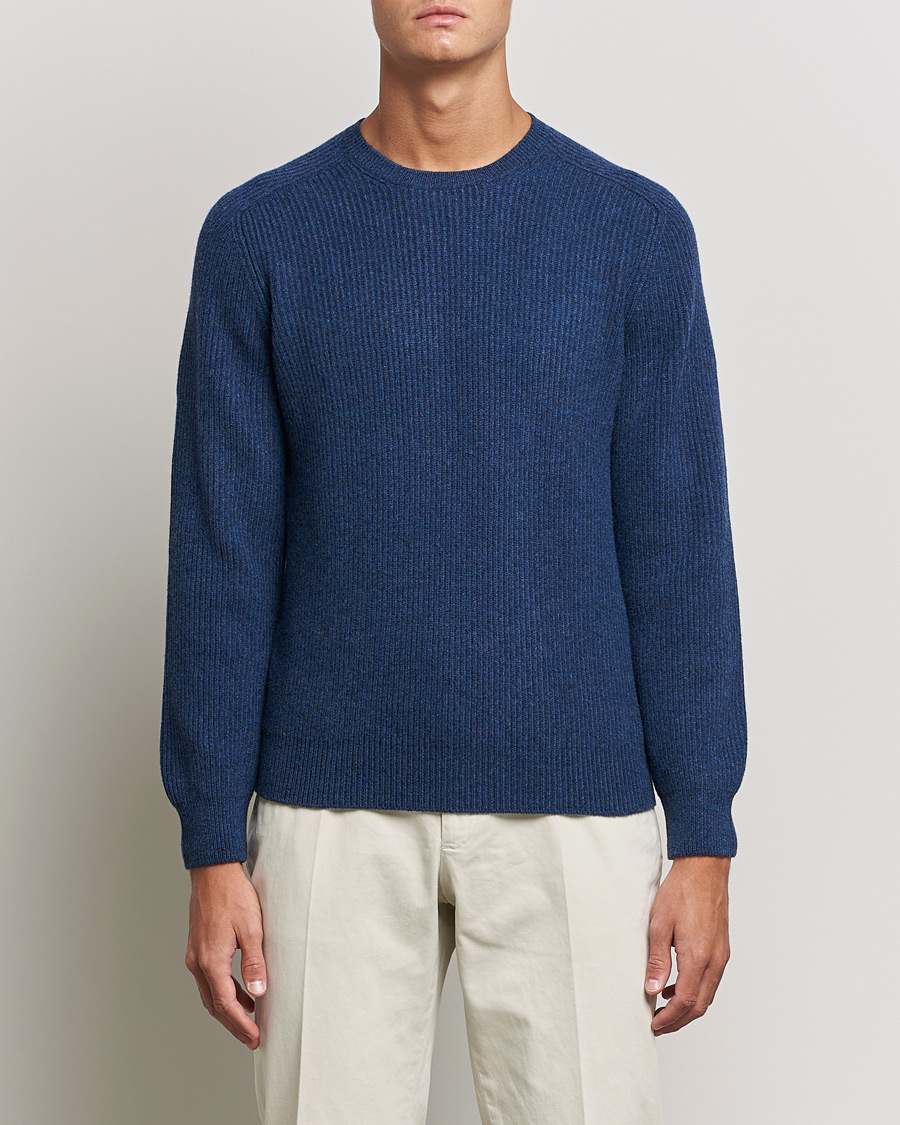 Mies | Puserot | Gran Sasso | Knitted Wool/Cashmere Structure Crewneck Navy