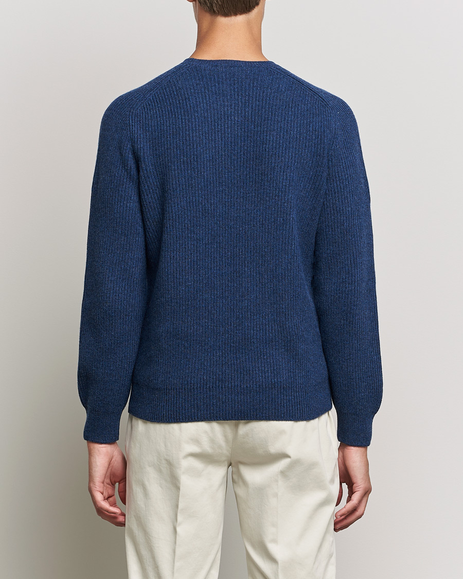 Mies | Puserot | Gran Sasso | Knitted Wool/Cashmere Structure Crewneck Navy