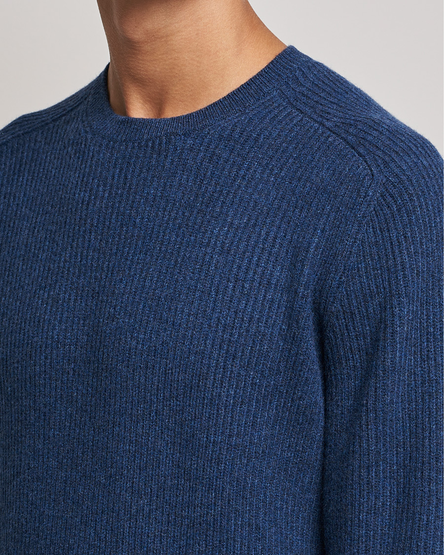 Mies | Puserot | Gran Sasso | Knitted Wool/Cashmere Structure Crewneck Navy
