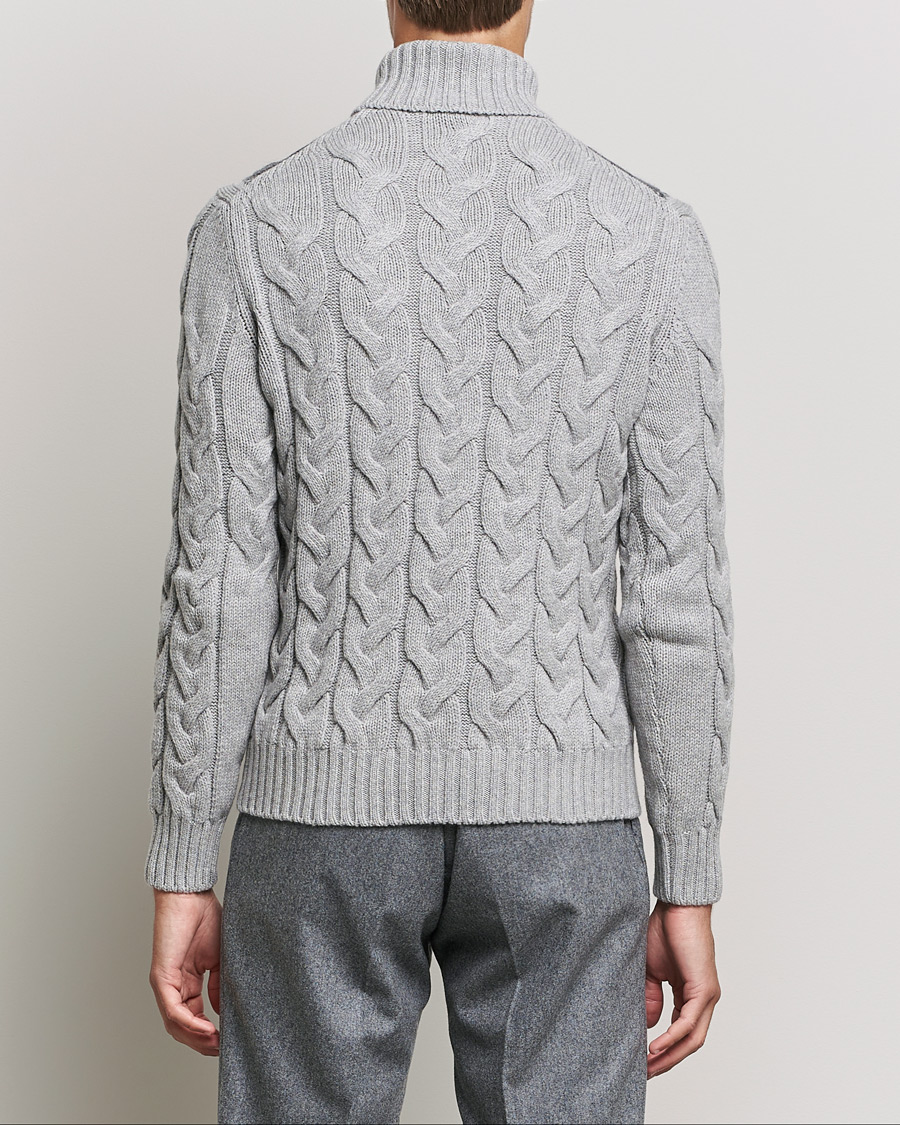 Mies | Puserot | Gran Sasso | Cable Knitted Wool Rollneck Grey