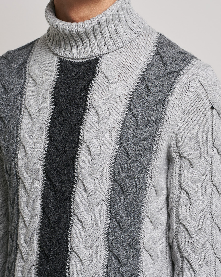 Mies | Puserot | Gran Sasso | Cable Knitted Wool Rollneck Grey
