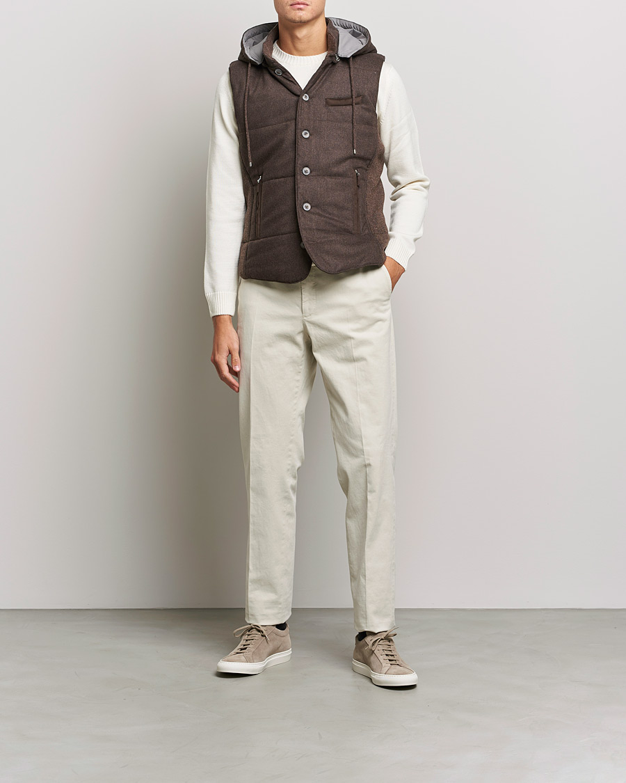 Mies | Puserot | Gran Sasso | Wool Flannel Hooded Vest Brown