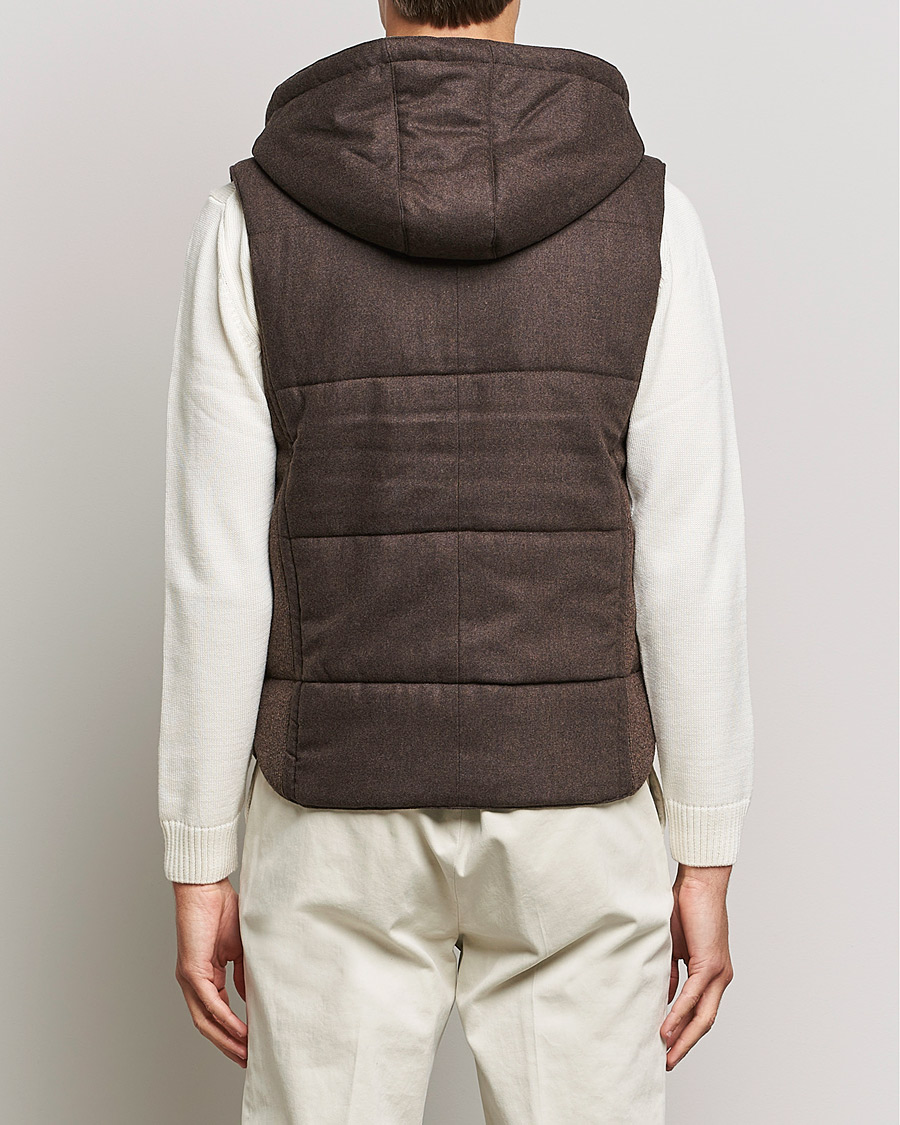 Mies | Puserot | Gran Sasso | Wool Flannel Hooded Vest Brown