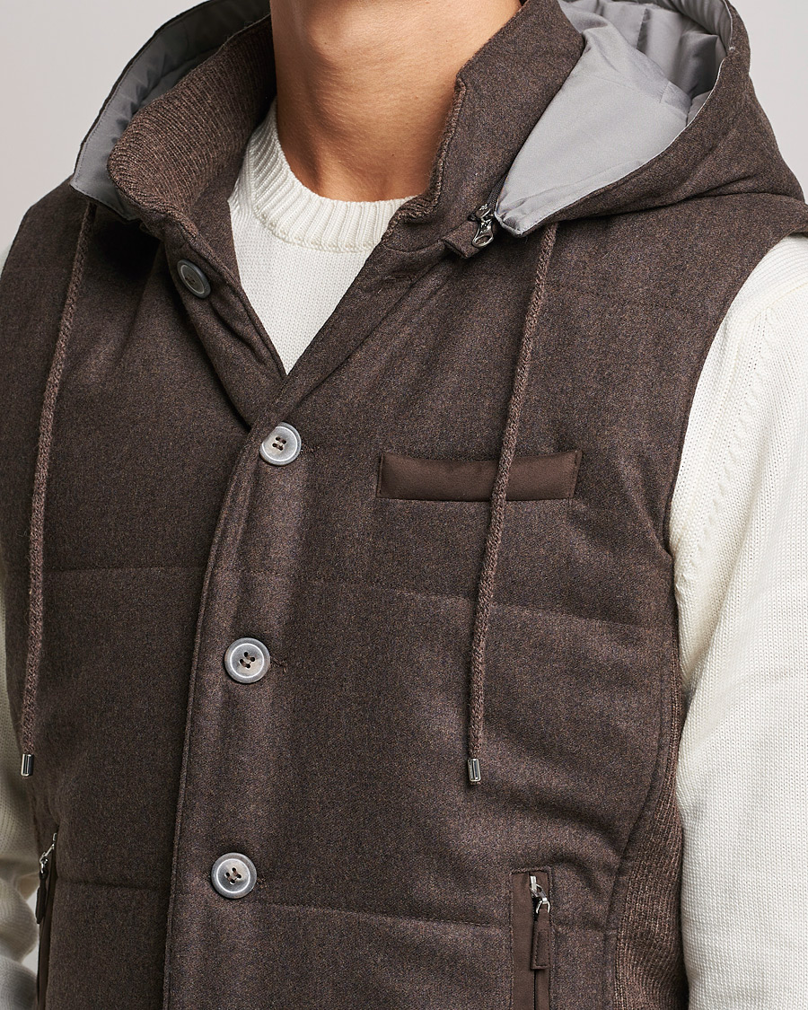 Mies | Puserot | Gran Sasso | Wool Flannel Hooded Vest Brown