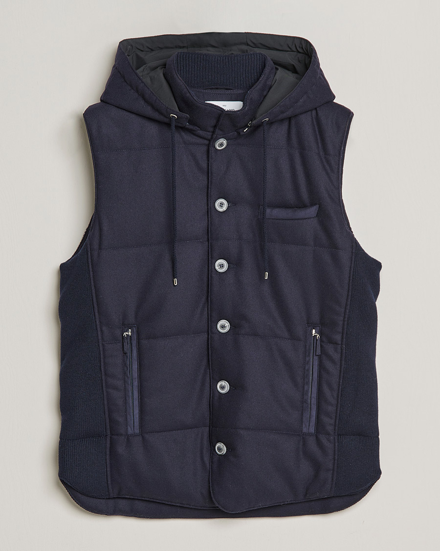 Mies | Puserot | Gran Sasso | Wool Flannel Hooded Vest Navy