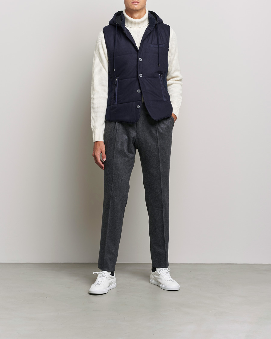 Mies | Gran Sasso | Gran Sasso | Wool Flannel Hooded Vest Navy