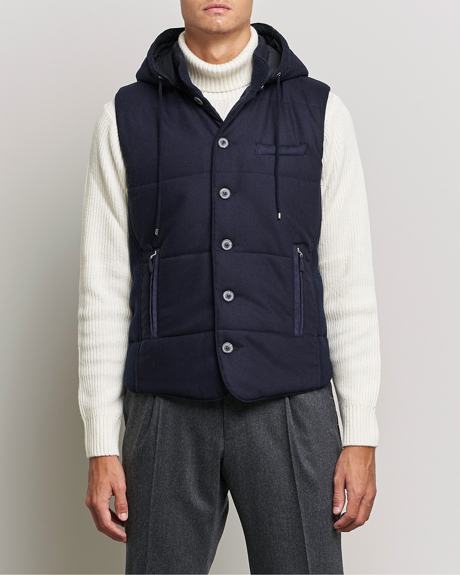 Mies |  | Gran Sasso | Wool Flannel Hooded Vest Navy