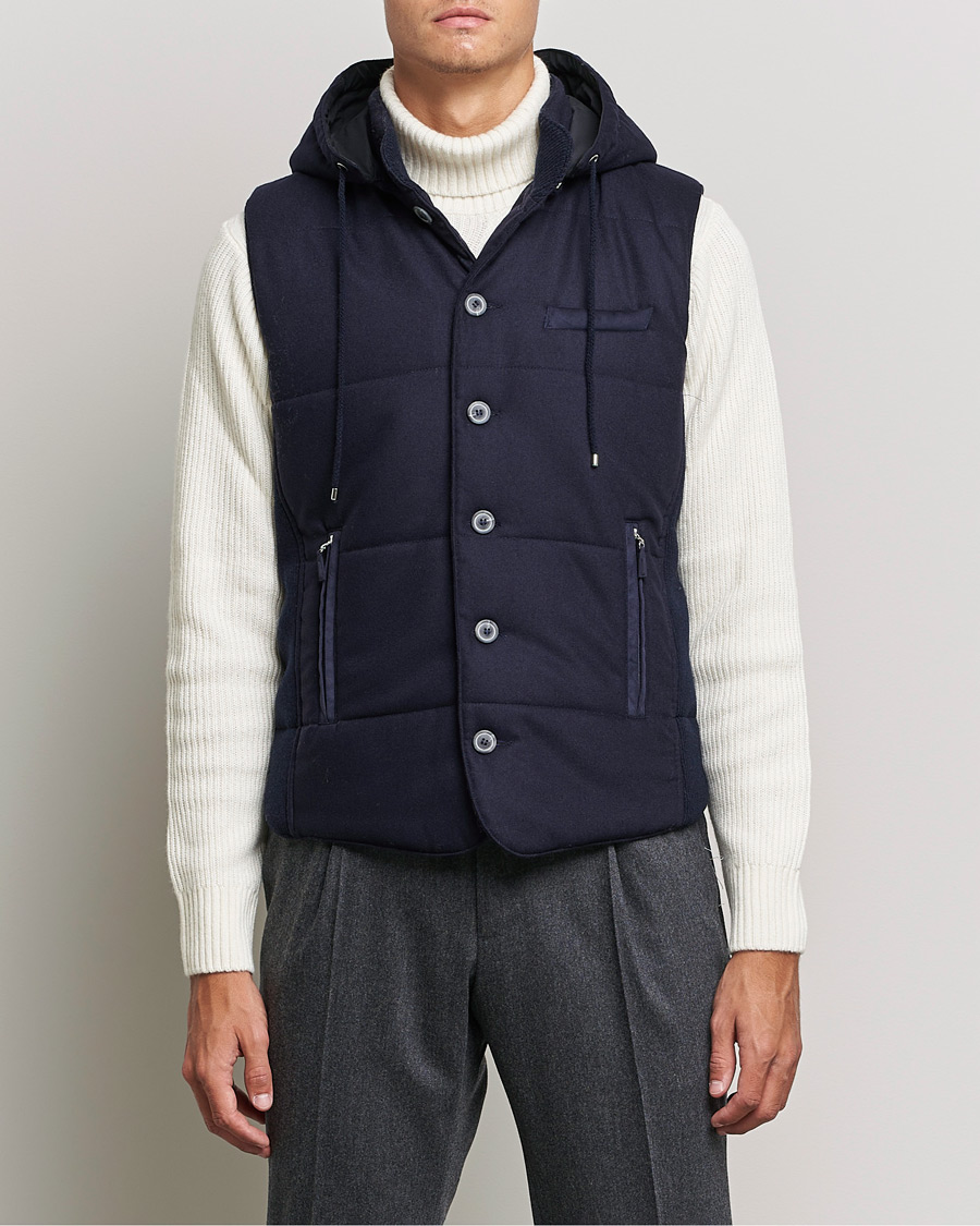 Mies | Puserot | Gran Sasso | Wool Flannel Hooded Vest Navy
