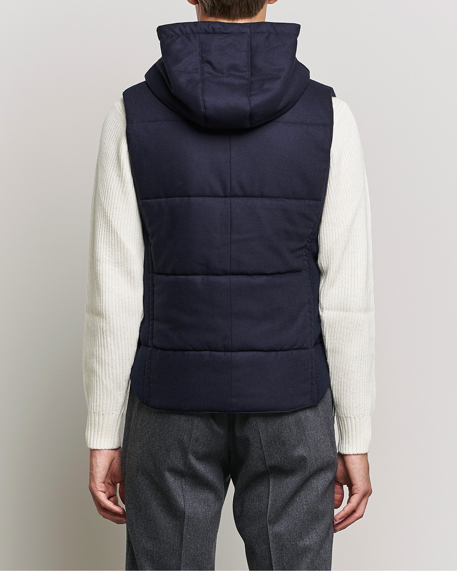Mies | Puserot | Gran Sasso | Wool Flannel Hooded Vest Navy