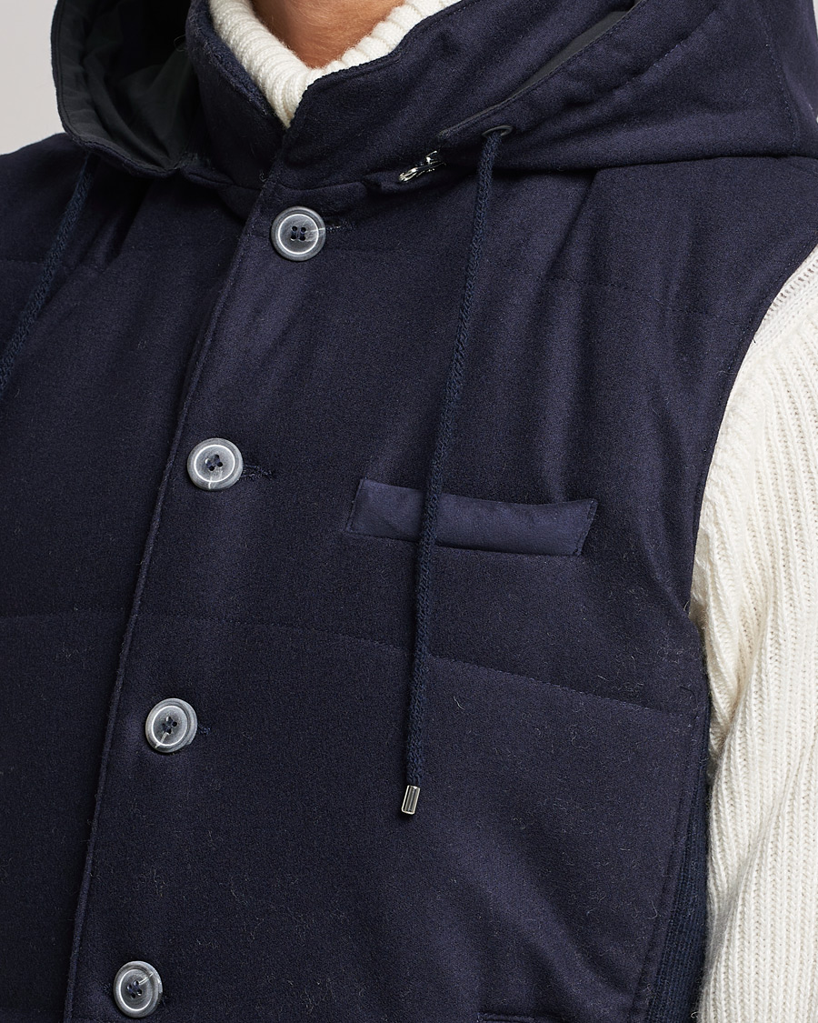 Mies | Puserot | Gran Sasso | Wool Flannel Hooded Vest Navy