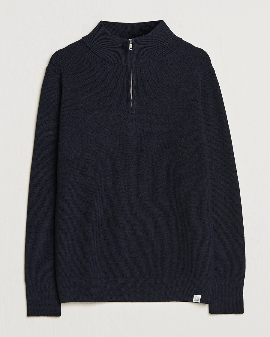 Mies | Puserot | Merz b. Schwanen | Merino Wool Half Zip Dark Navy