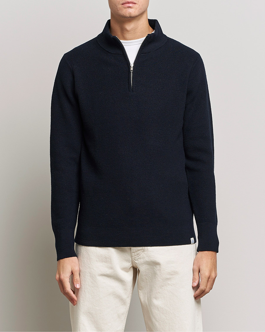 Mies | Puserot | Merz b. Schwanen | Merino Wool Half Zip Dark Navy