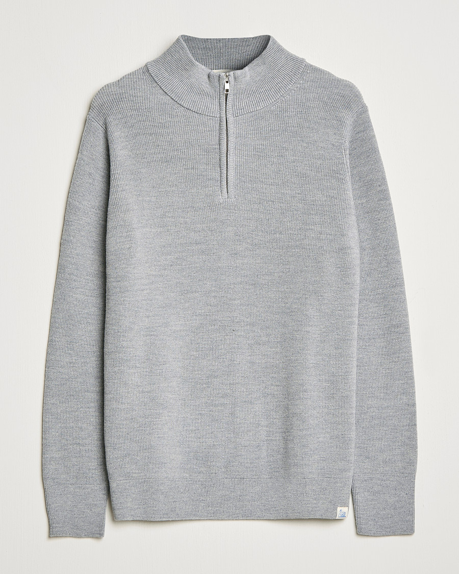 Mies | Puserot | Merz b. Schwanen | Merino Wool Half Zip Grey Mel