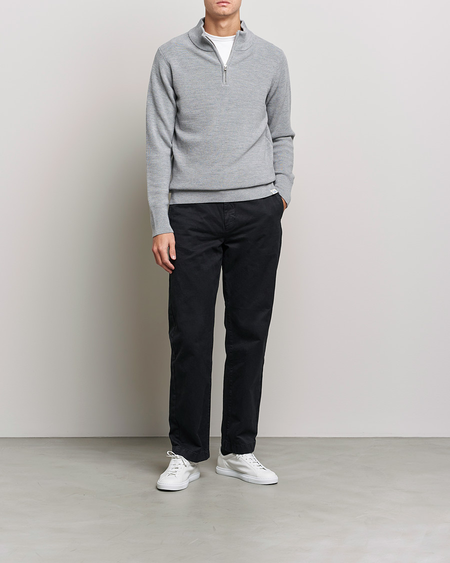 Mies | Puserot | Merz b. Schwanen | Merino Wool Half Zip Grey Mel