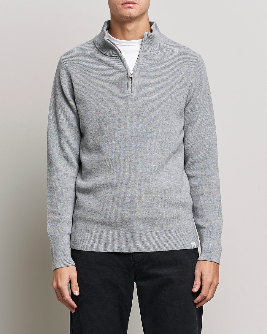 Mies | Puserot | Merz b. Schwanen | Merino Wool Half Zip Grey Mel