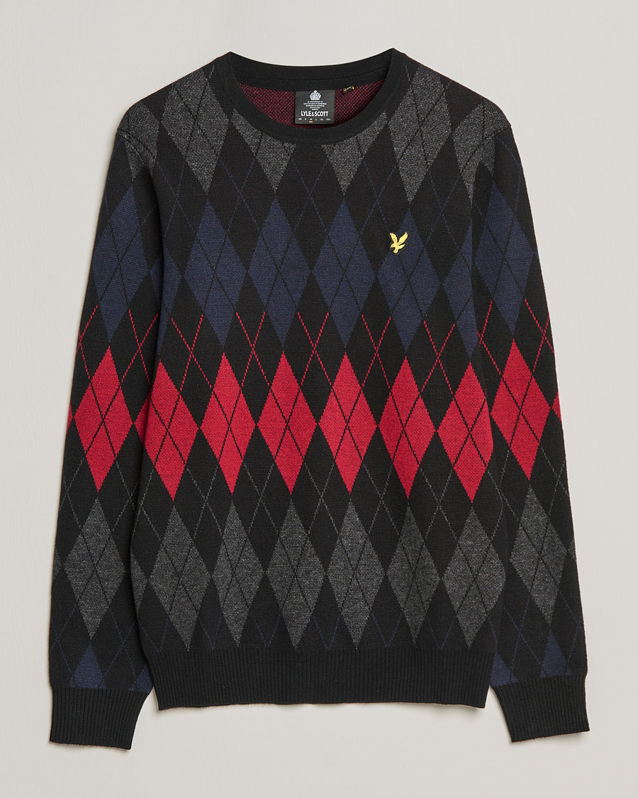 Mies | Puserot | Lyle & Scott | British Argyle Crew Neck Black
