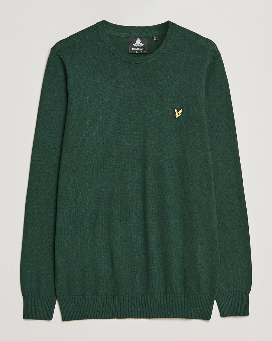 Mies | Puserot | Lyle & Scott | Crew Neck Cotton/Merino Jumper Dark Green