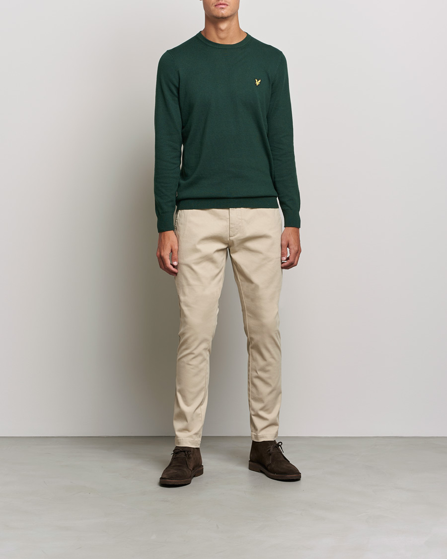 Mies | Puserot | Lyle & Scott | Crew Neck Cotton/Merino Jumper Dark Green