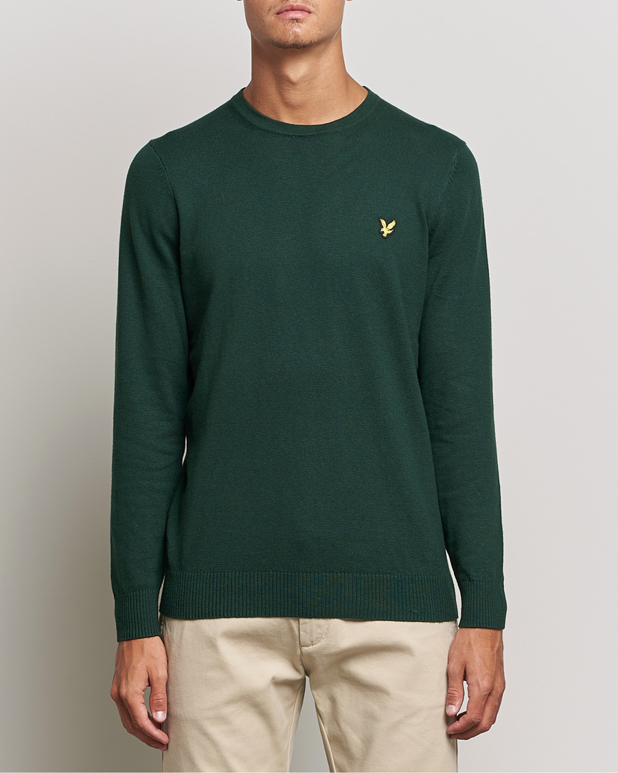 Mies | Puserot | Lyle & Scott | Crew Neck Cotton/Merino Jumper Dark Green