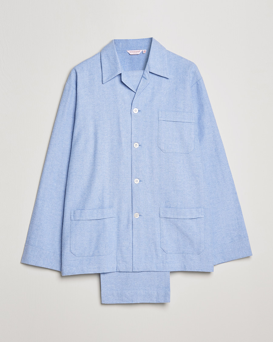 Mies | Yöpuvut ja kylpytakit | Derek Rose | Brushed Cotton Flannel Herringbone Pyjama Set Blue
