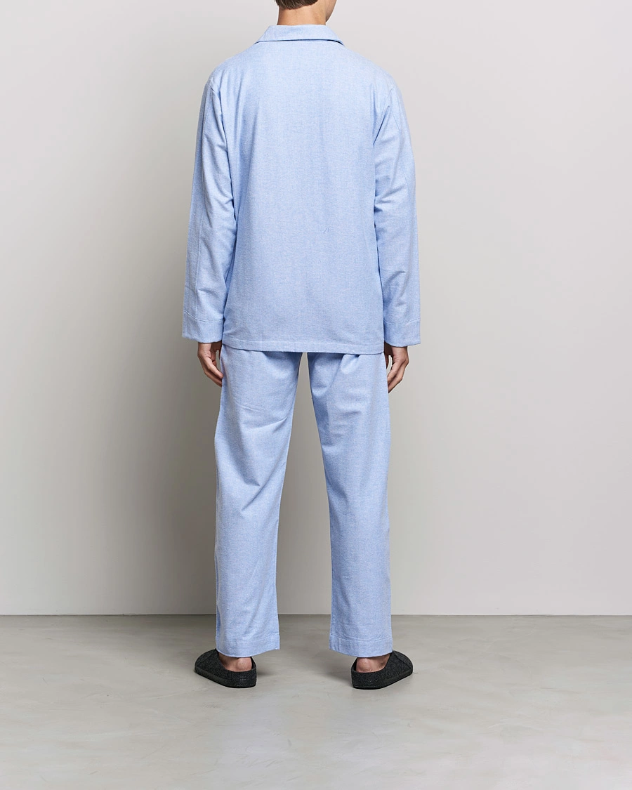 Mies | Oloasut | Derek Rose | Brushed Cotton Flannel Herringbone Pyjama Set Blue