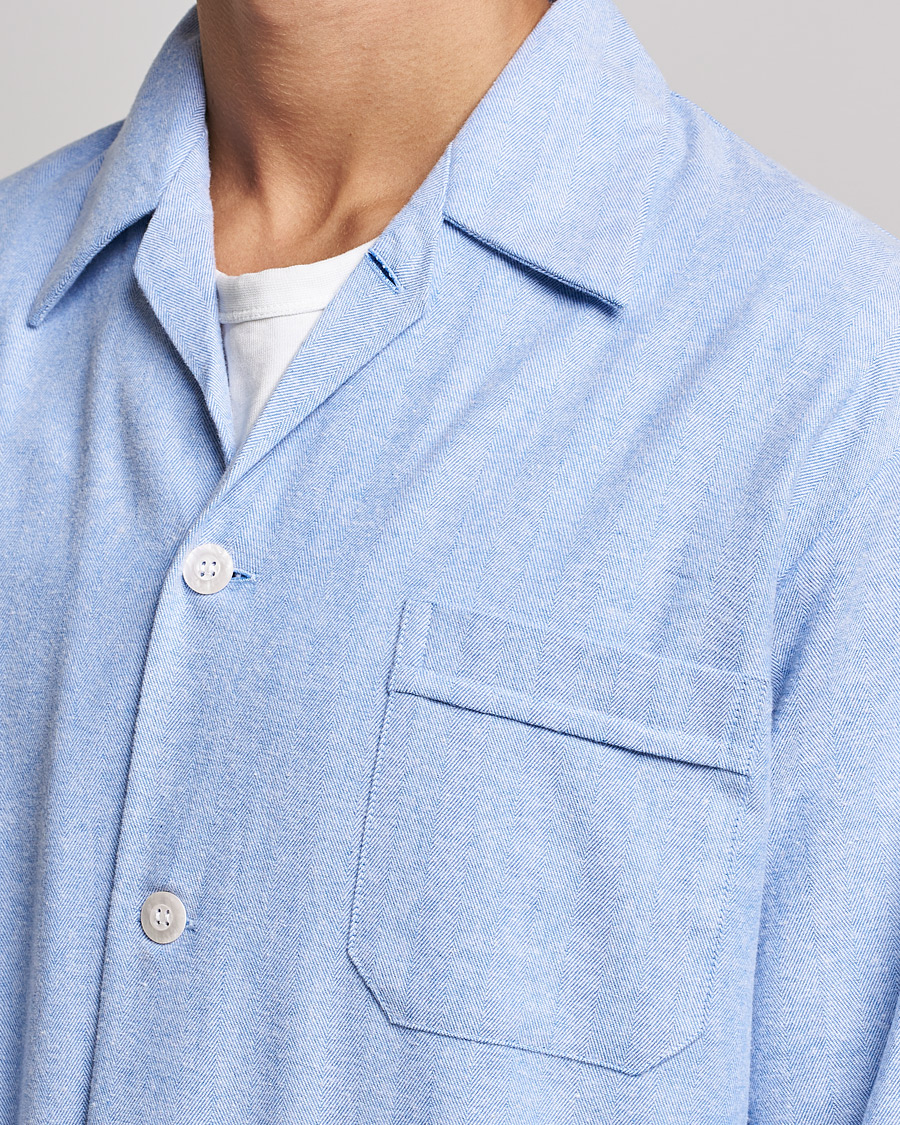 Mies | Yöpuvut ja kylpytakit | Derek Rose | Brushed Cotton Flannel Herringbone Pyjama Set Blue