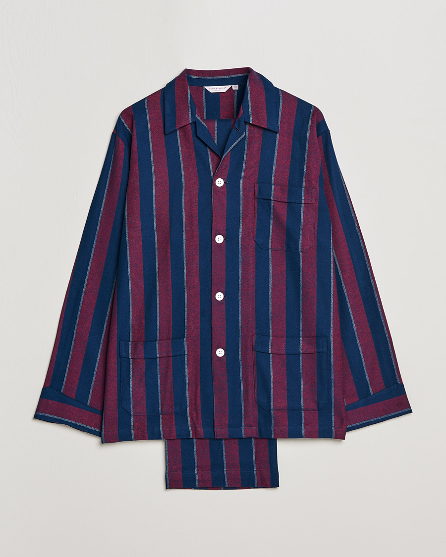 Mies | Yöpuvut ja kylpytakit | Derek Rose | Brushed Cotton Flanell Striped Pyjama Set Navy