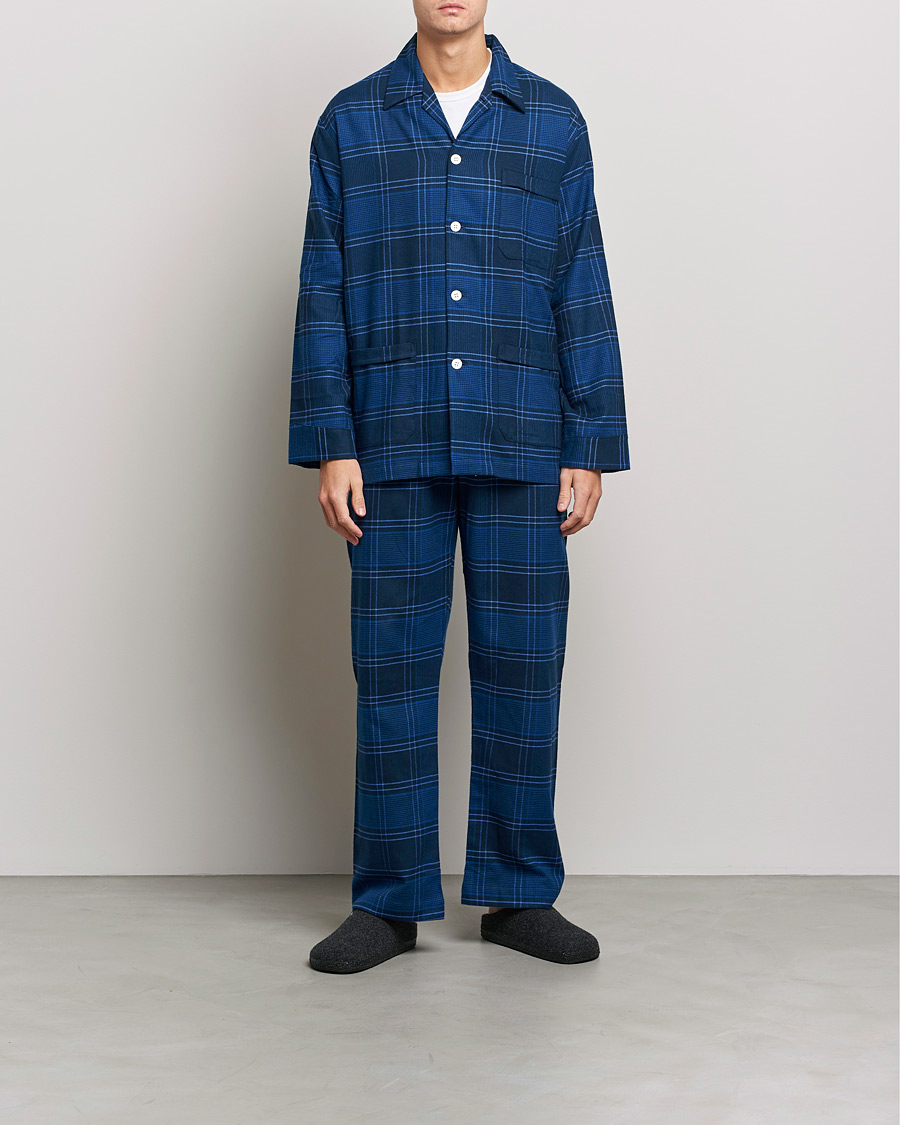 Mies |  | Derek Rose | Brushed Cotton Flanell Checked Pyjama Set Navy