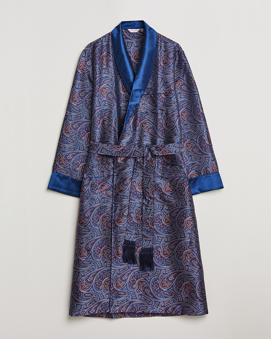 Mies | Yöpuvut ja kylpytakit | Derek Rose | Pure Silk Paisley Dressing Gown Navy