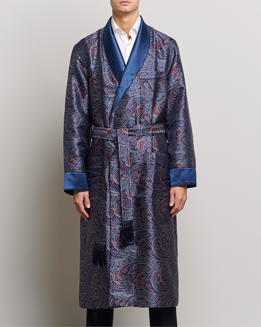Mies | Yöpuvut ja kylpytakit | Derek Rose | Pure Silk Paisley Dressing Gown Navy