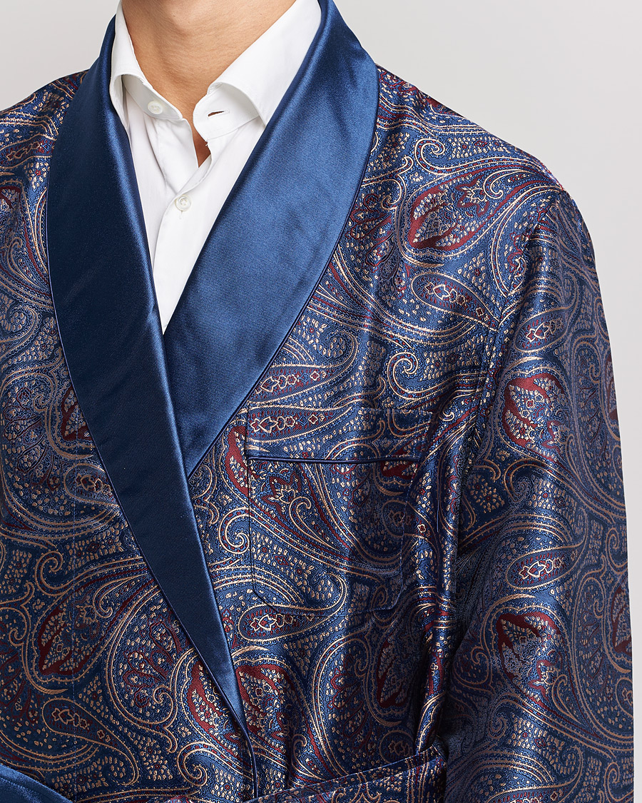 Mies | Yöpuvut ja kylpytakit | Derek Rose | Pure Silk Paisley Dressing Gown Navy