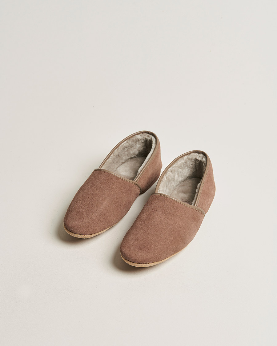Mies | Derek Rose Crawford Sheepskin Suede Slippers Beige | Derek Rose | Crawford Sheepskin Suede Slippers Beige