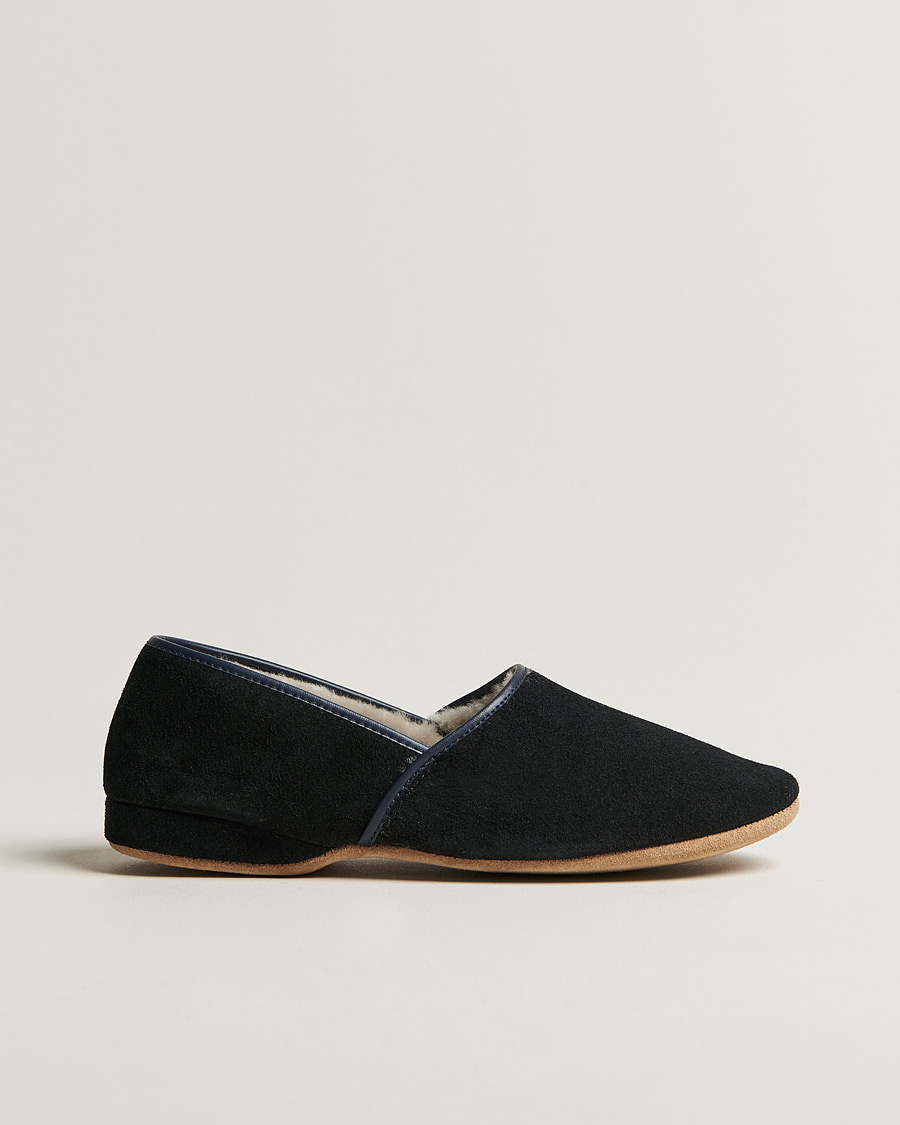 Mies | Derek Rose Crawford Sheepskin Suede Slippers Navy | Derek Rose | Crawford Sheepskin Suede Slippers Navy