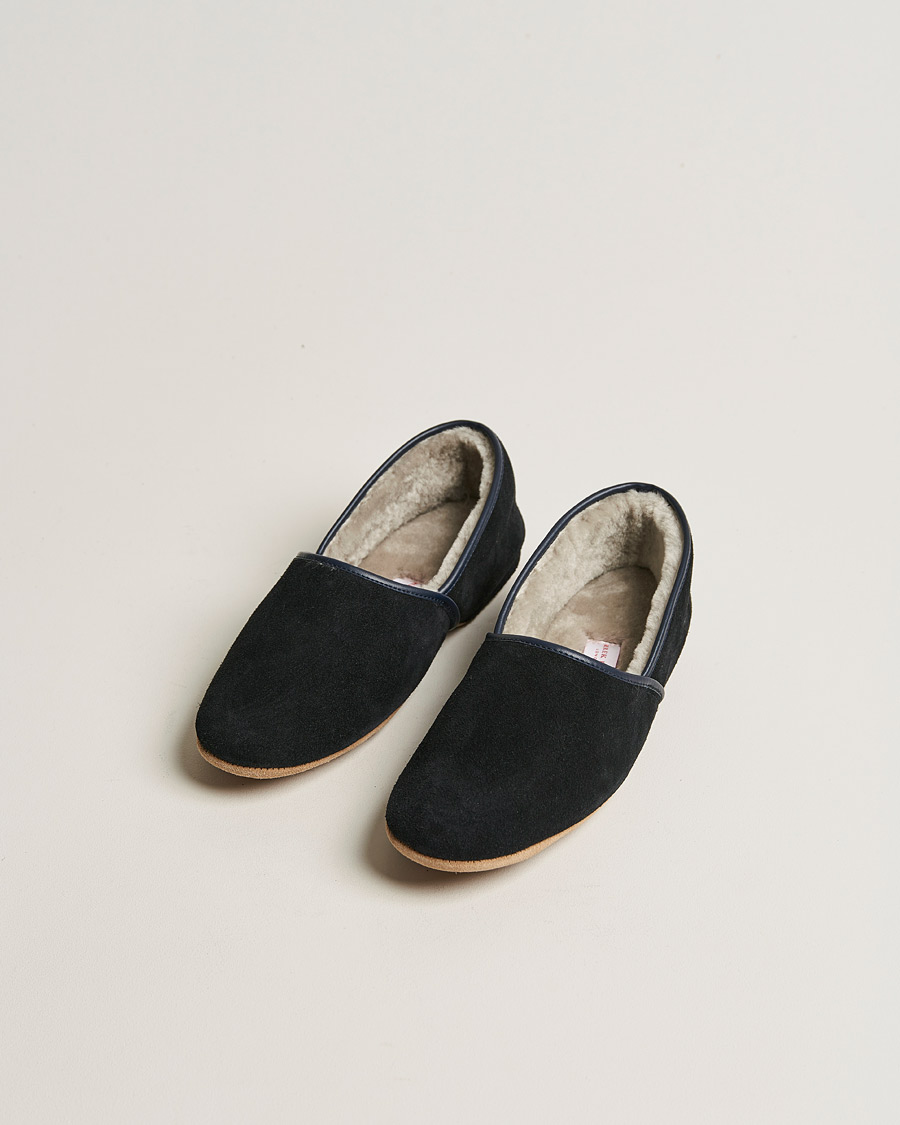 Mies | Derek Rose Crawford Sheepskin Suede Slippers Navy | Derek Rose | Crawford Sheepskin Suede Slippers Navy