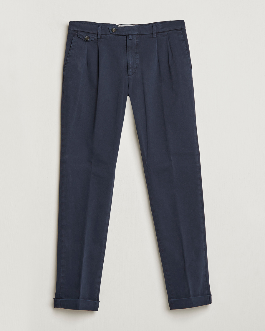 Mies | Housut | Briglia 1949 | Easy Fit Pleated Cotton Stretch Chino Navy