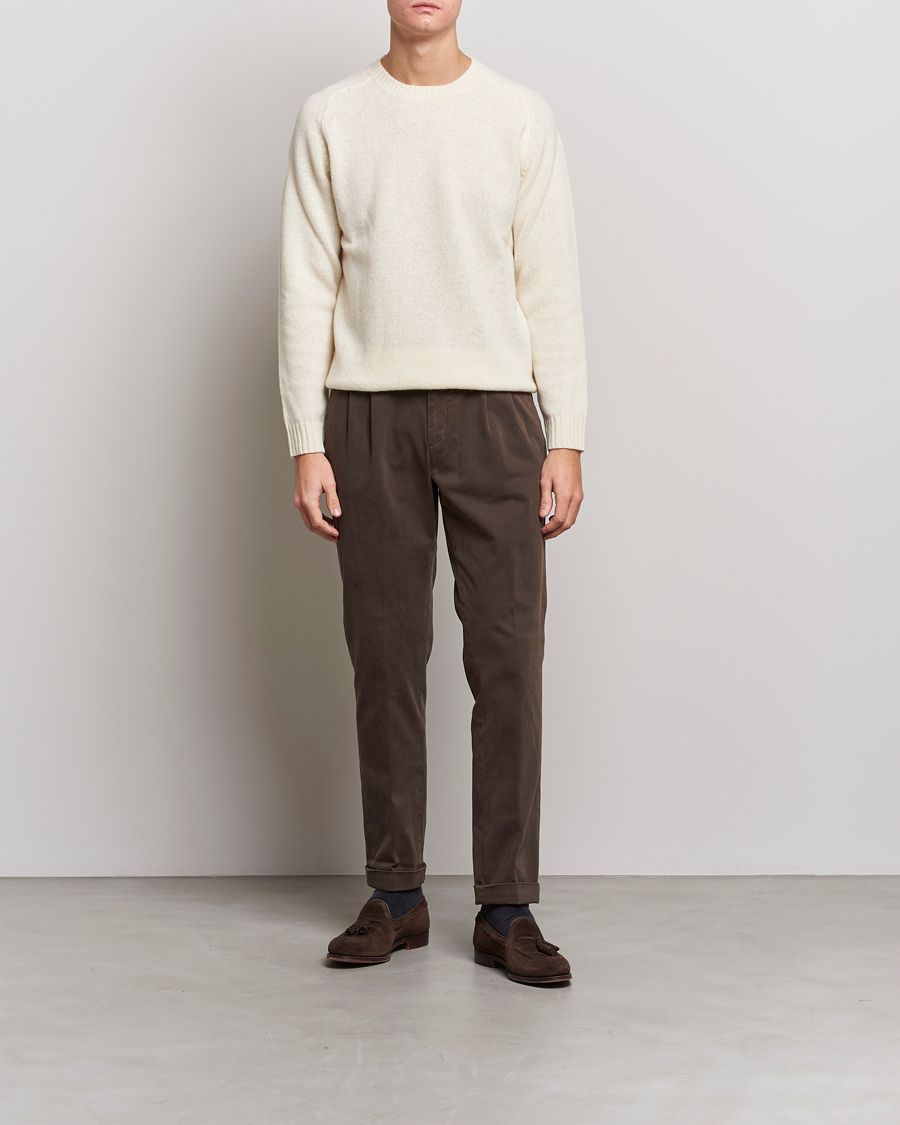 Mies | Housut | Briglia 1949 | Easy Fit Pleated Cotton Stretch Chino Coffe Brown