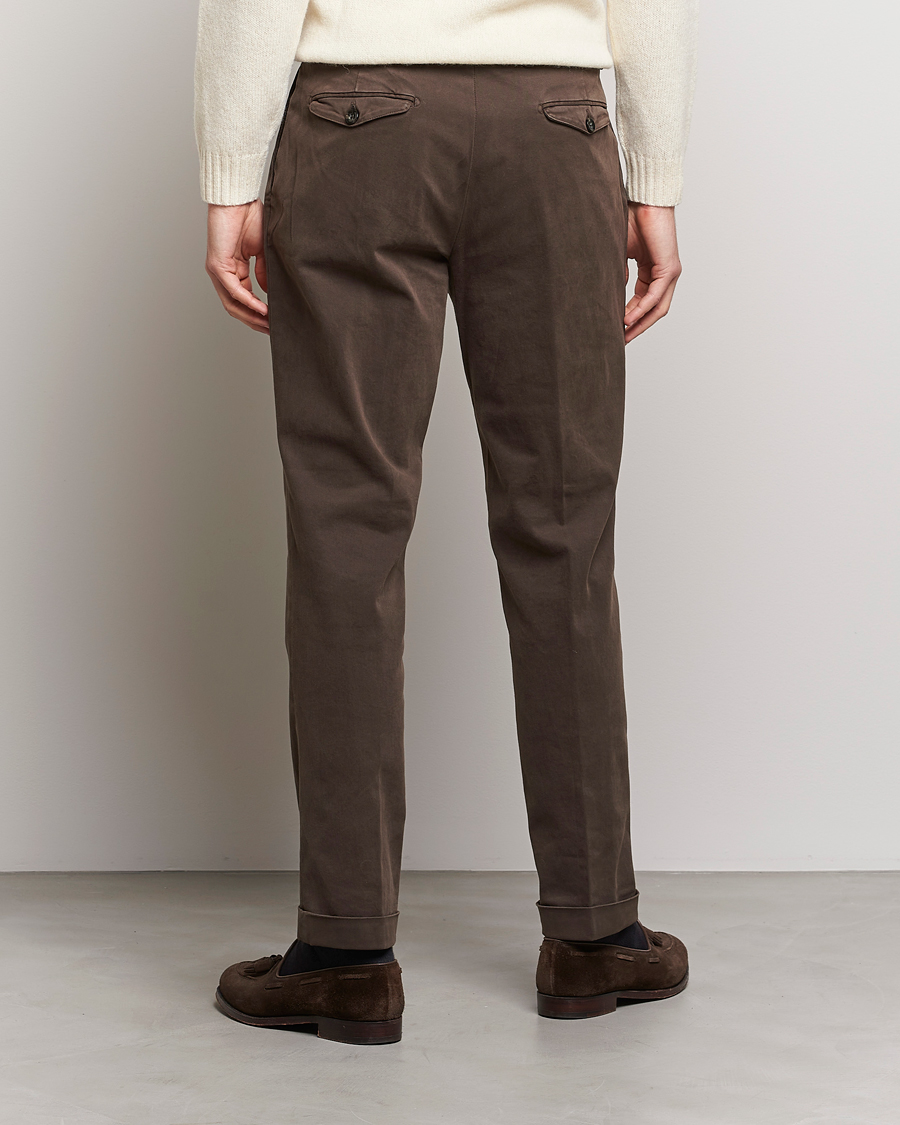 Mies | Housut | Briglia 1949 | Easy Fit Pleated Cotton Stretch Chino Coffe Brown
