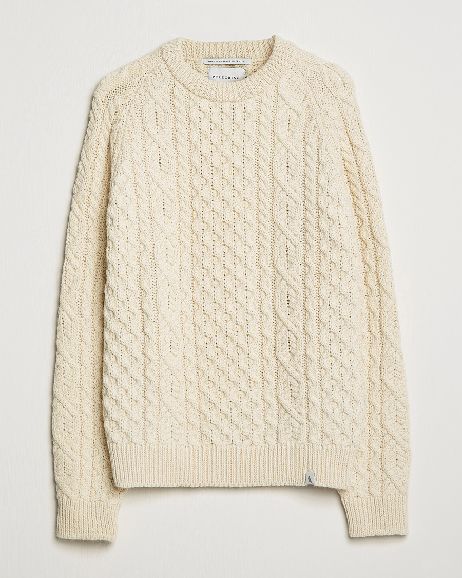Mies | Puserot | Peregrine | Hudson Wool Aran Knitted Jumper Cream