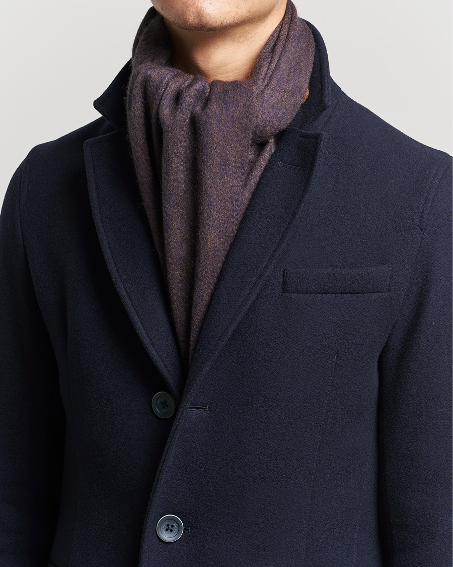 Mies |  | Begg & Co | Arran Reversible Cashmere Scarf Navy/Vicuna