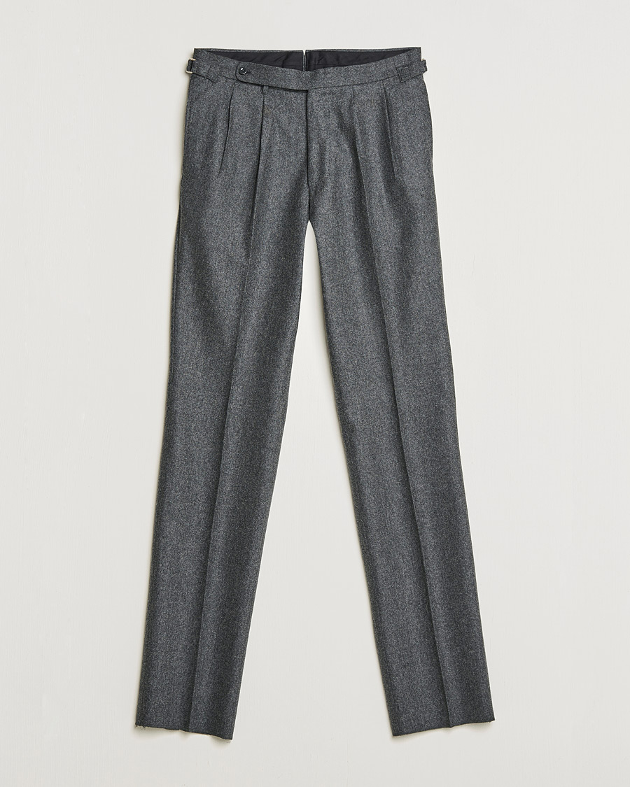 Mies | Housut | Beams F | Pleated Flannel Trousers Dark Grey