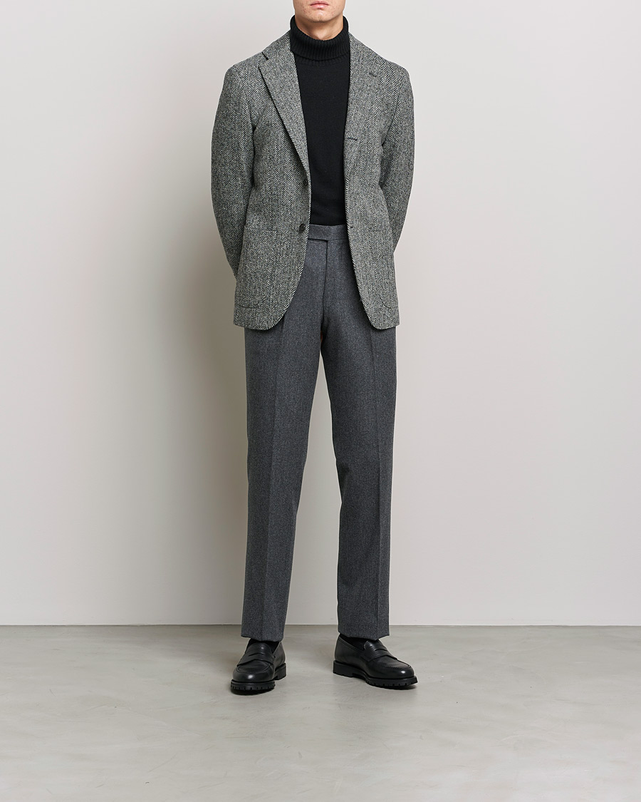 Mies | Flanellihousut | Beams F | Pleated Flannel Trousers Dark Grey