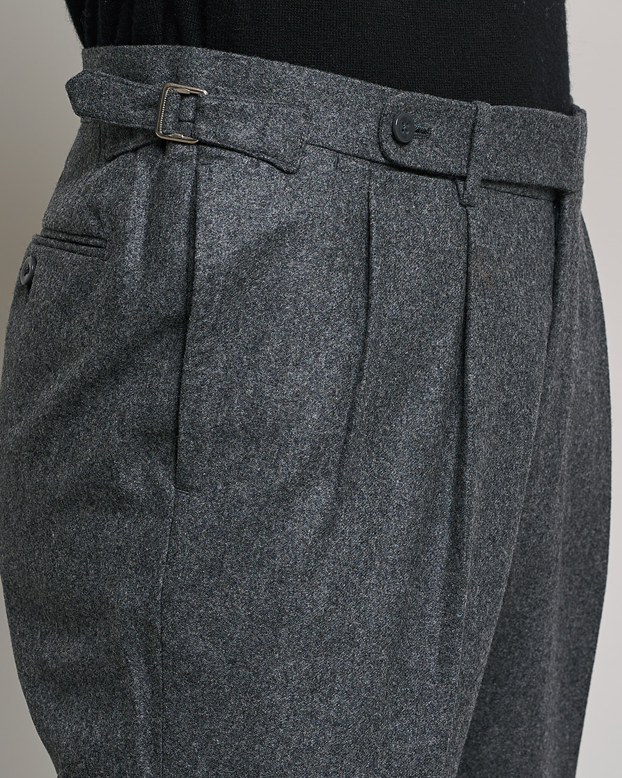 Mies | Housut | Beams F | Pleated Flannel Trousers Dark Grey