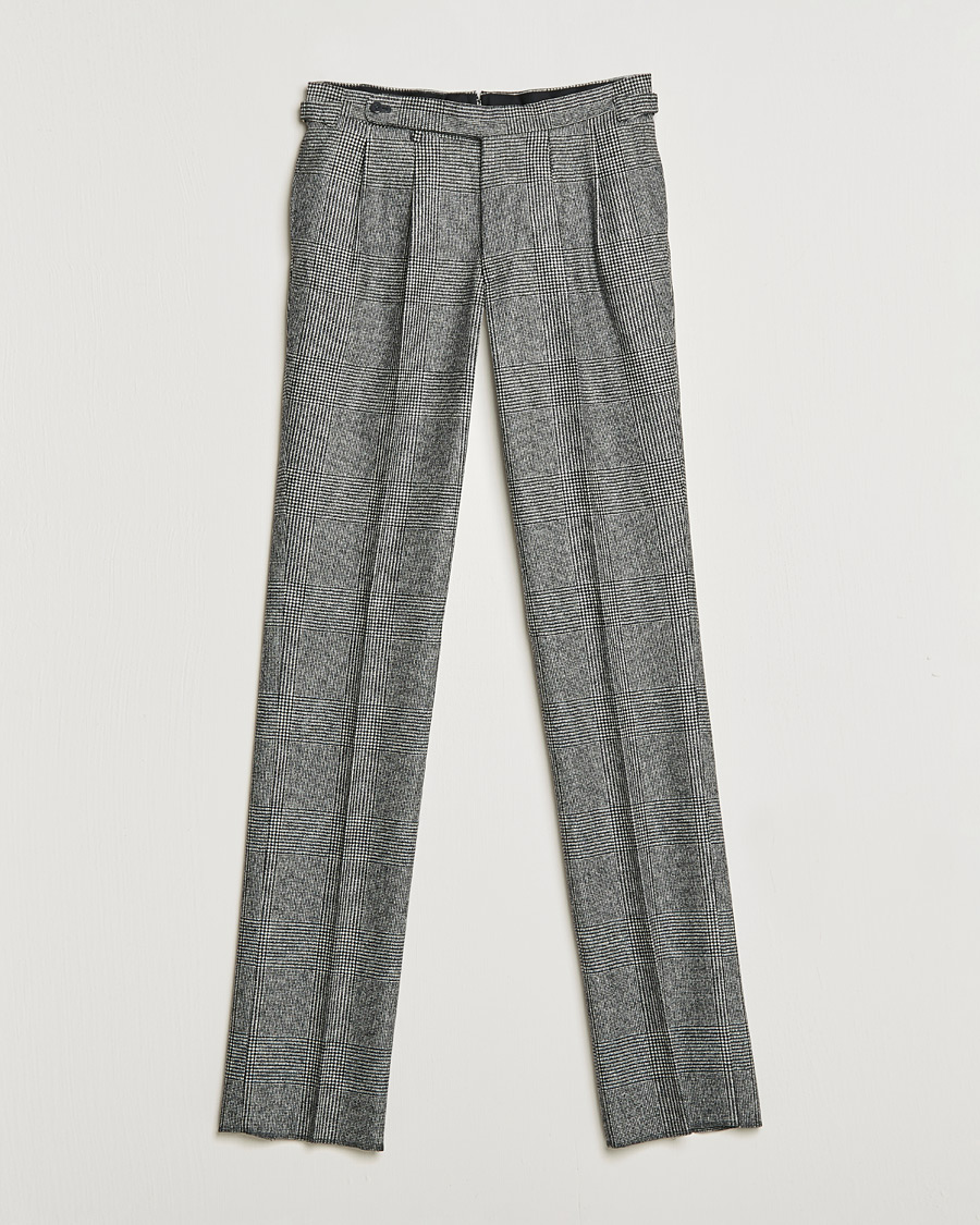 Mies | Housut | Beams F | Pleated Flannel Trousers Grey Check